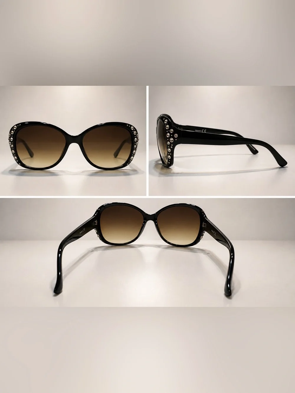 Women's Black Crystal Accent Sunglasses - Brand Unspecified